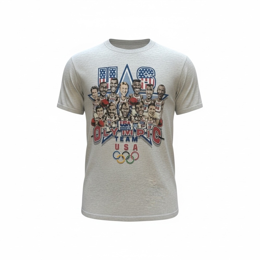 Vintage Salem Sportswear 1992 USA Olympic Dream Team Caricature T-Shirt L Gray